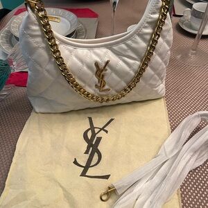 White Quilted Fashion Bag with Gold Chain